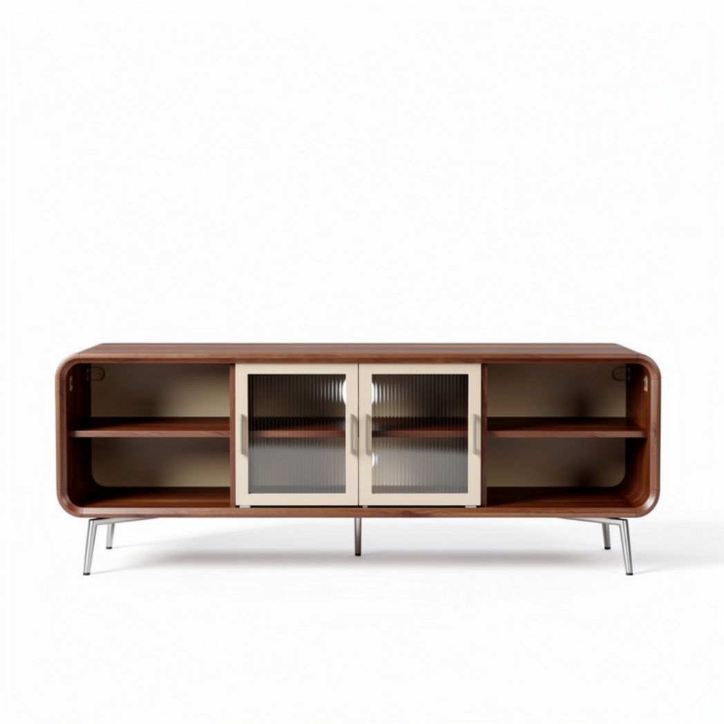 Mueble de televisión de madera con puertas de cristal y dimensiones 150 x 40 x 60cm