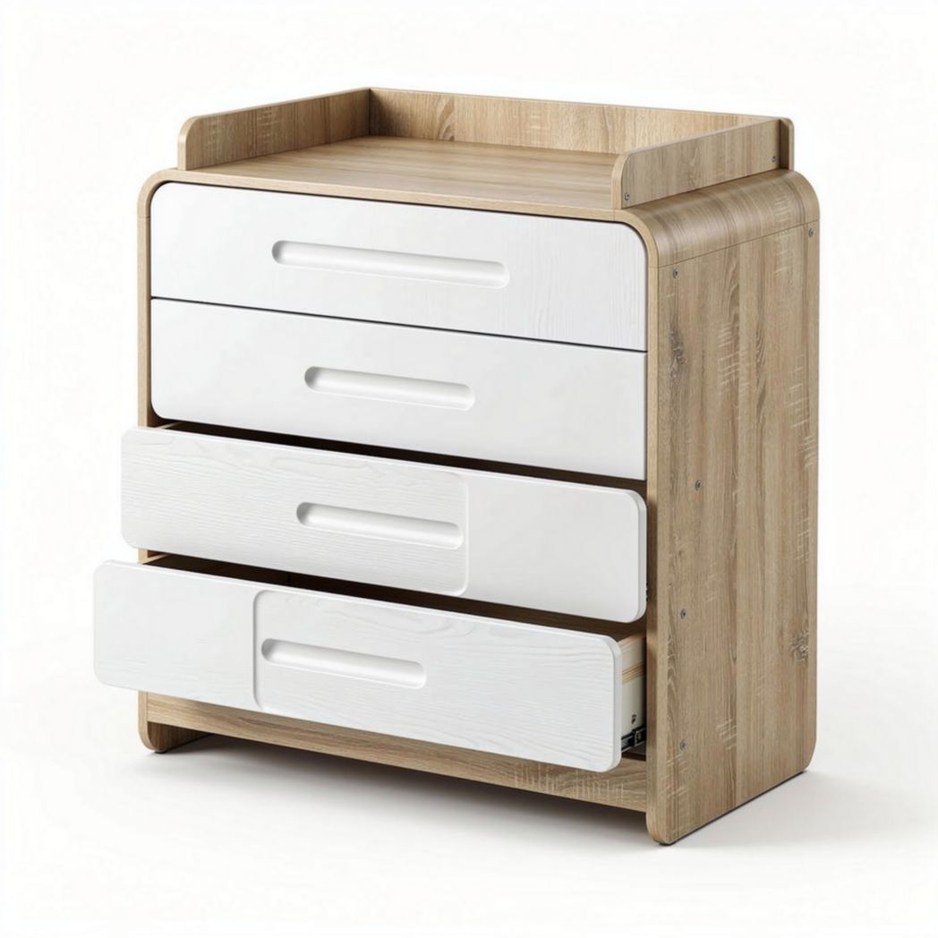 Cómoda de madera natural con cajones blancos 80 x 40 x 90cm