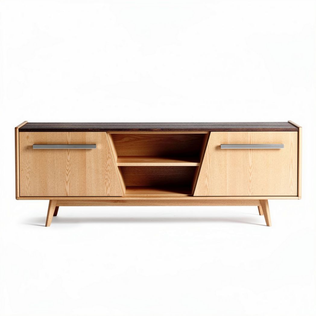 Mueble de salón en madera de fresno con compartimentos de almacenamiento 150 x 40 x 50cm