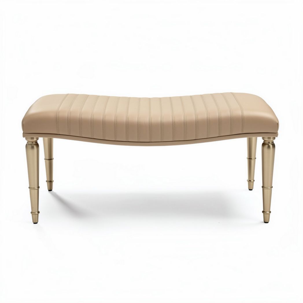 Banco acolchado de terciopelo beige con patas doradas 90 x 40 x 45cm