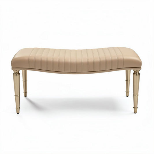 Banco acolchado de terciopelo beige con patas doradas 90 x 40 x 45cm