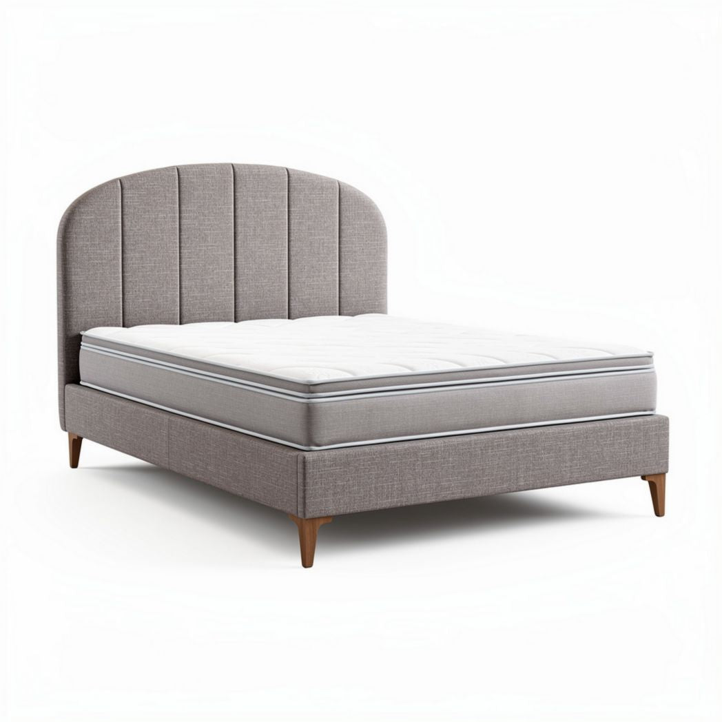 Cama tapizada de tela gris con cabecero acolchado 200 x 160 x 100cm