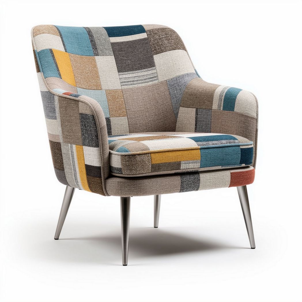 Sillón contemporáneo de tela multicolor con patas metálicas 70 x 70 x 85cm