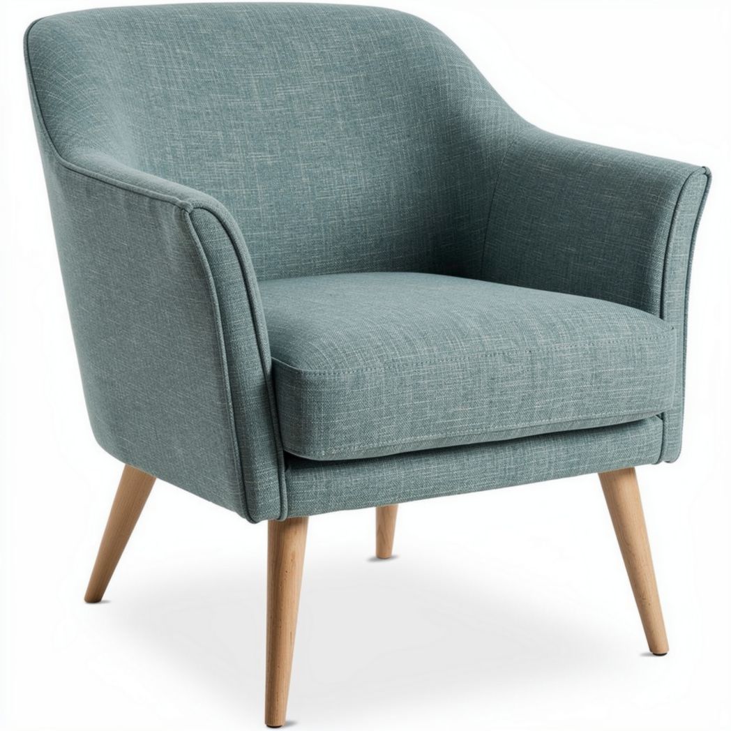 Sillón moderno de tela verde agua con patas de madera de 75 x 75 x 80cm