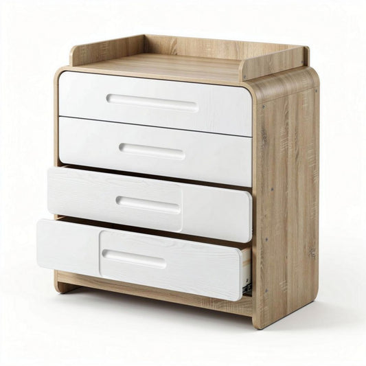 Cómoda de madera natural con cajones blancos 80 x 40 x 90cm