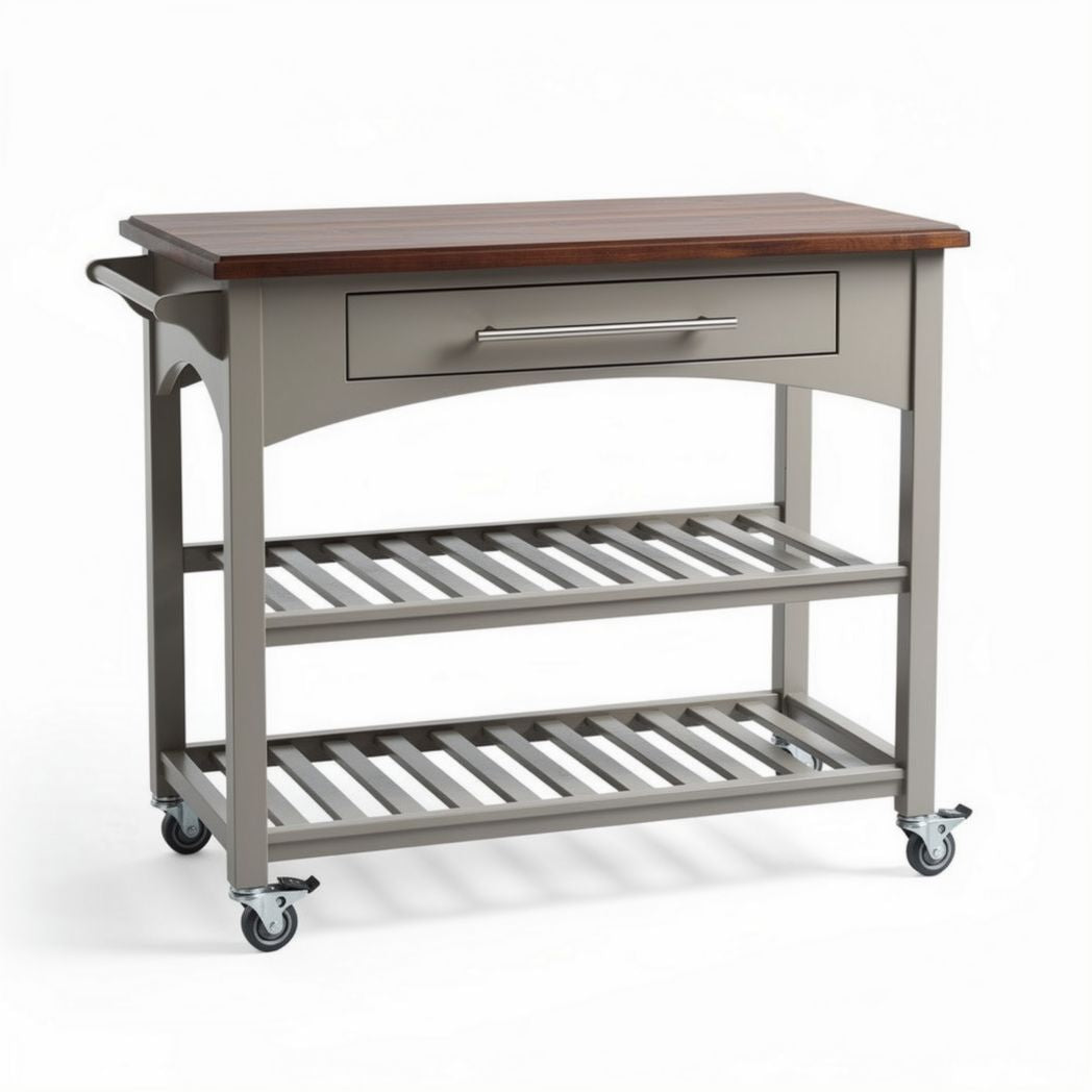 Carro de cocina móvil con estantes y cajón de madera de 90 x 45 x 85cm