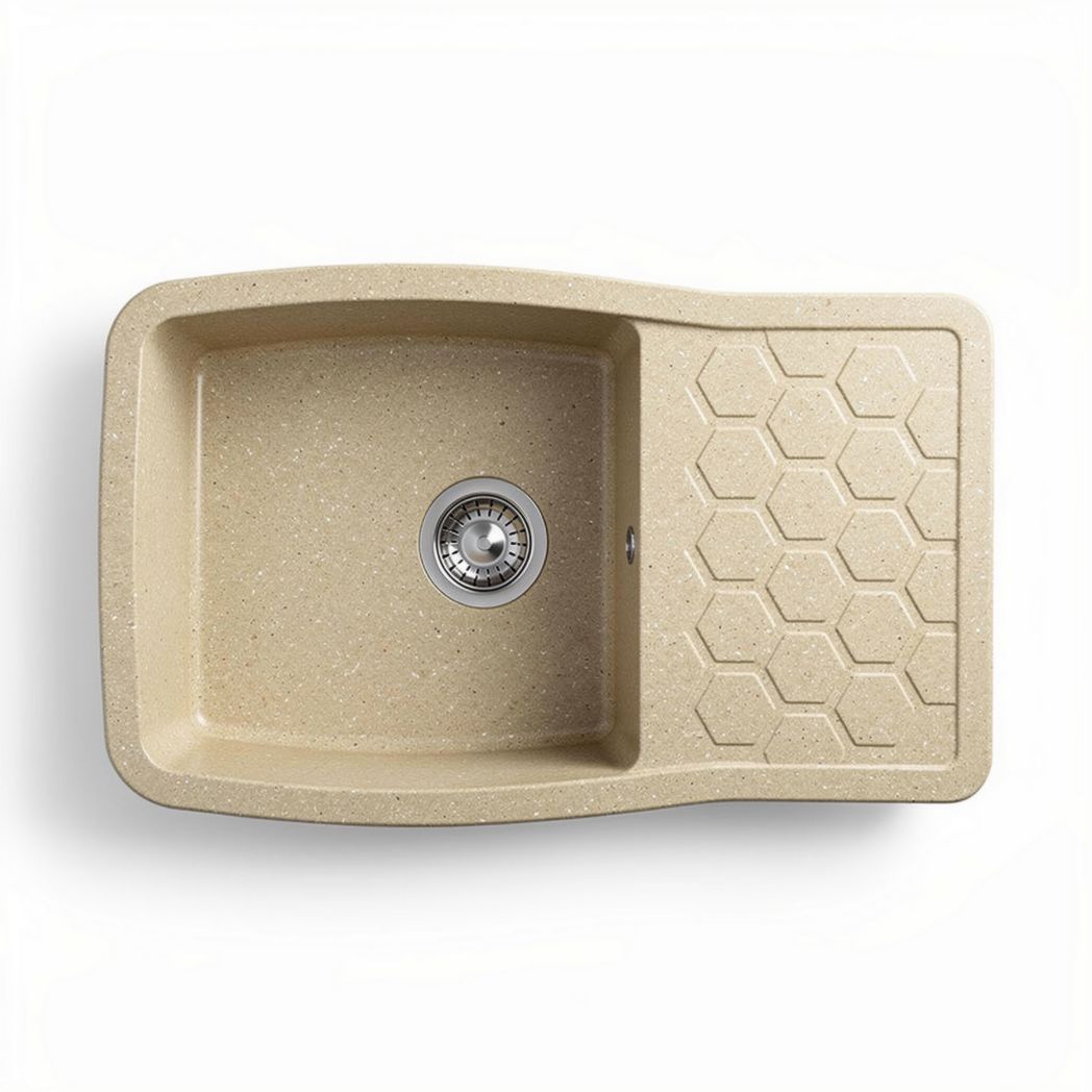 Fregadero de cocina color beige de material compuesto 60 x 40 x 25cm con diseño hexagonal