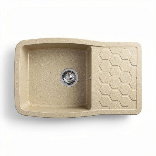 Fregadero de cocina color beige de material compuesto 60 x 40 x 25cm con diseño hexagonal