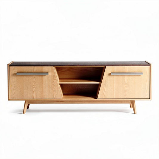 Mueble de salón en madera de fresno con compartimentos de almacenamiento 150 x 40 x 50cm