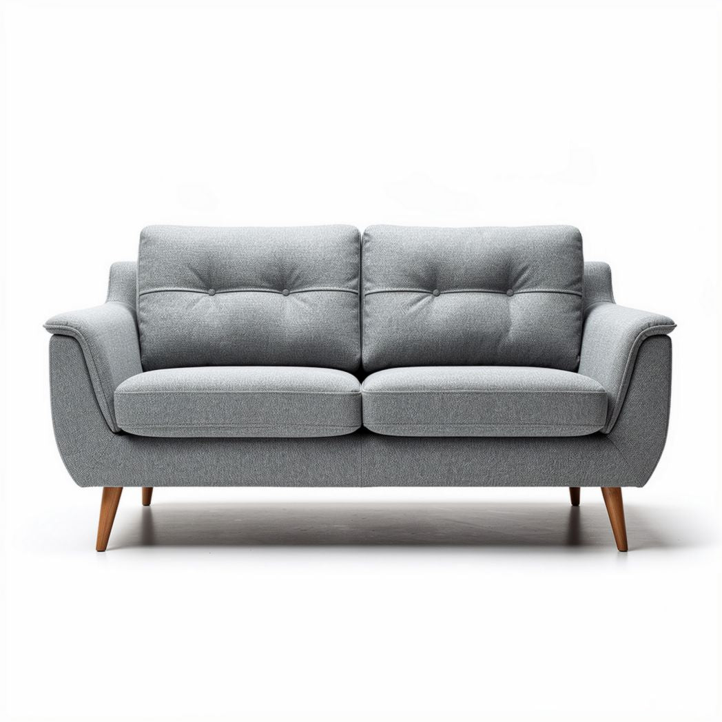 Sofá de tela gris de dos plazas con patas de madera 180 x 85 x 75 cm