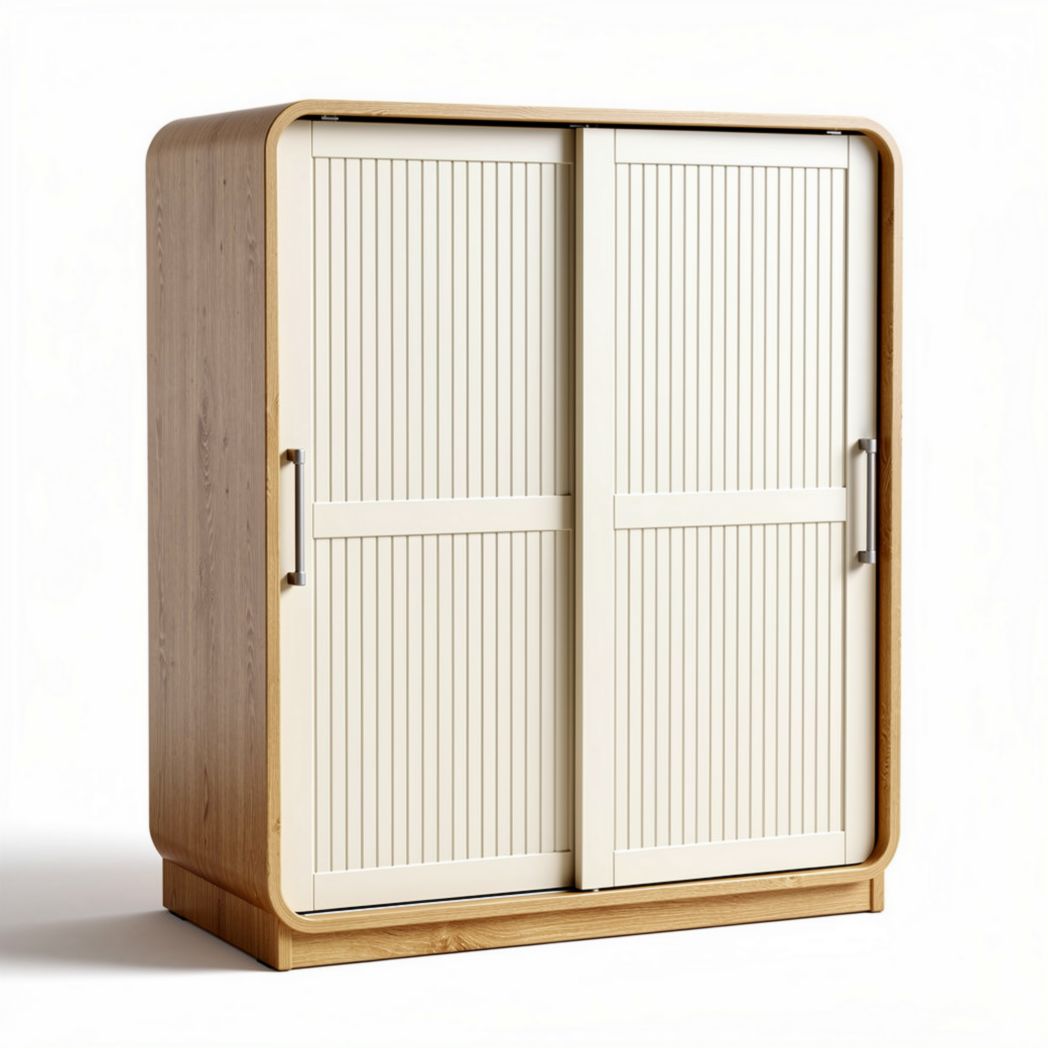Armario de madera en color natural con puertas deslizantes 80 x 40 x 100cm