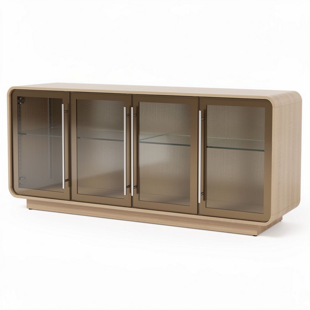 Mueble de salón moderno de madera con puertas de cristal 150 x 45 x 70cm